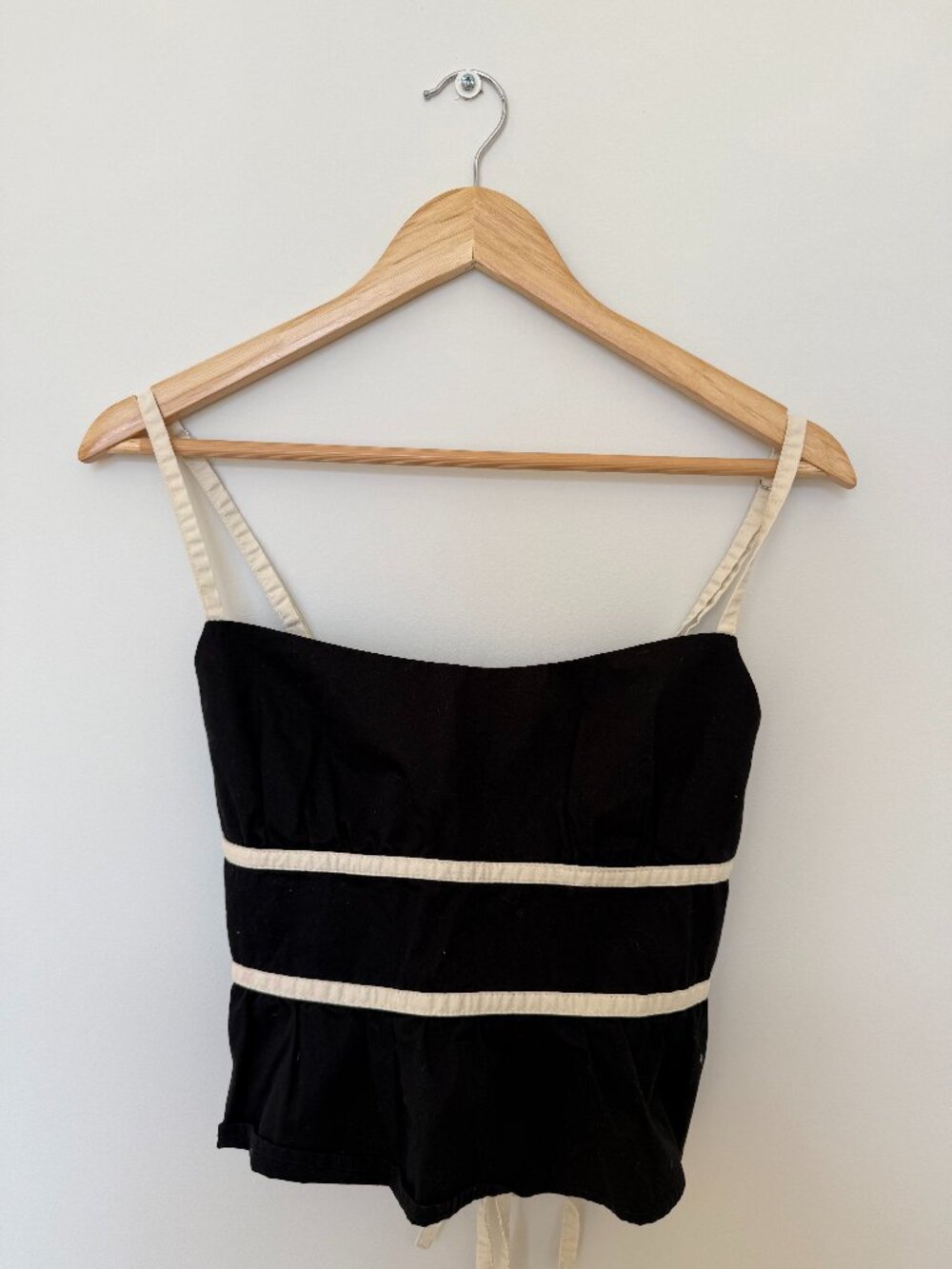 Princess Polly Black Cream Corset Top Open Back Tie Size 6